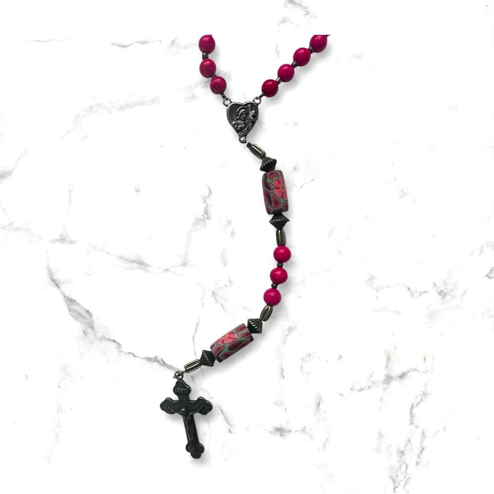 Vintage rosary, sterling silver and pink beads - Picture 3 of 3